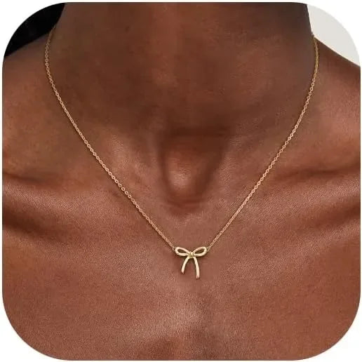 Gold Necklace for Women Bow Necklace Gold Silver Plated Necklace Cute Bow Pendant Choker Chain Necklaces for Women Jewelry Gift